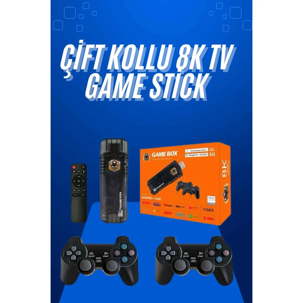 Game Stick Çift Oyun Konsolu Smart TV Game Box 8k Ultra HD 64 Gb