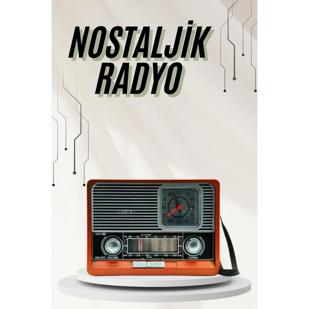Saatli Fenerli Bluetooth Nostaljik Radyo AUX SD USB Girişli Bluetooth Hoparlör