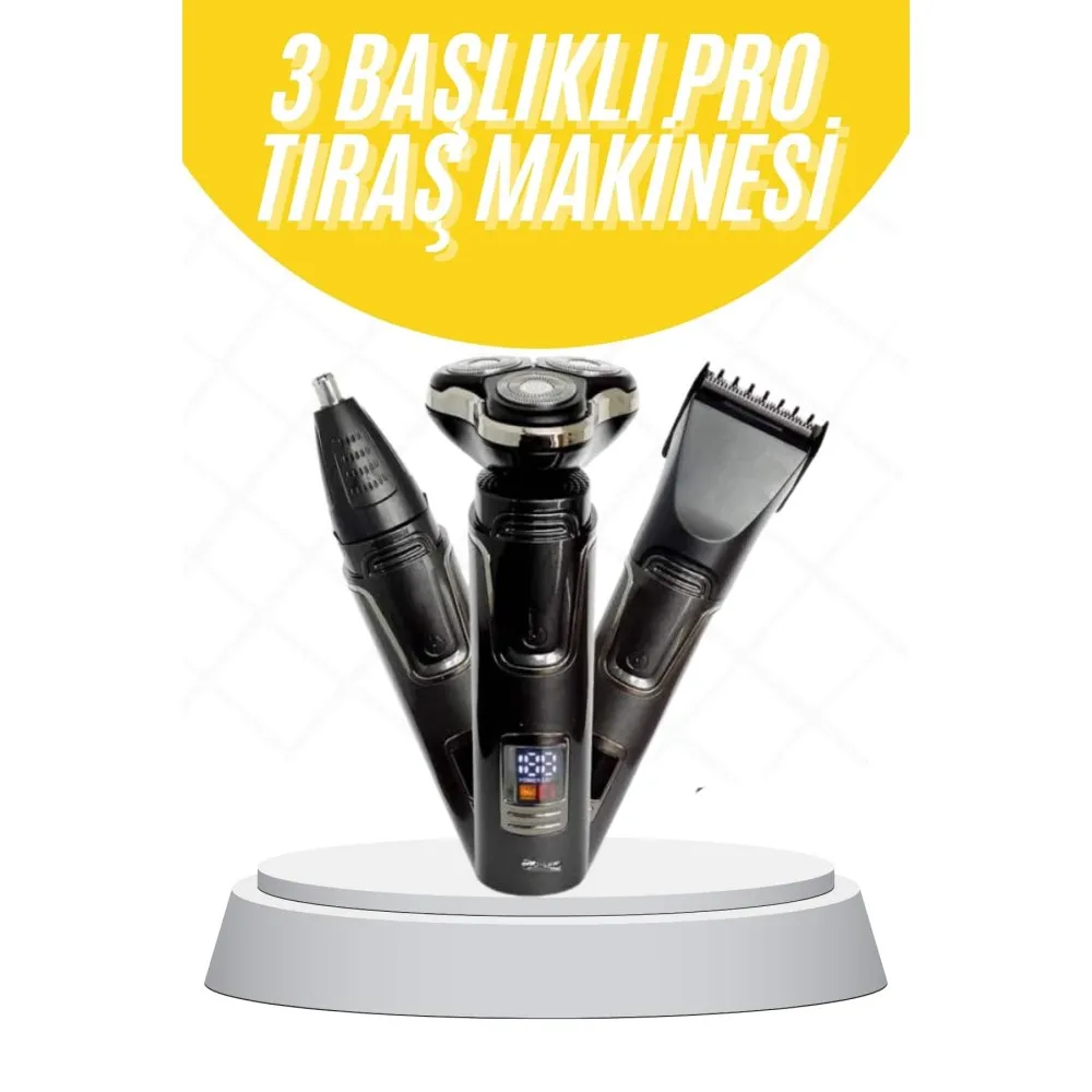 Tıraş Makinesi Profesyonel 3In1 Dijital Göstergeli 3 Başlıklı Erkek Bakım