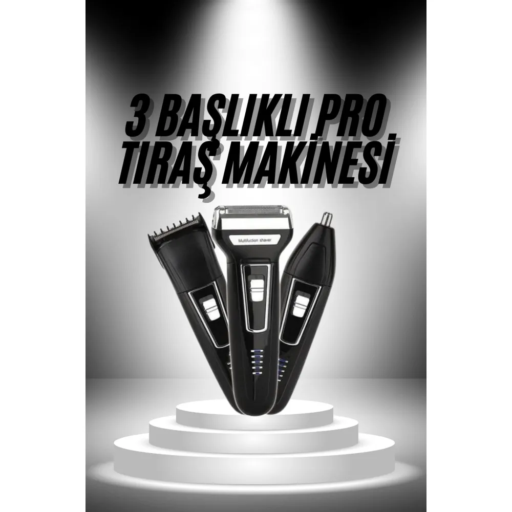 3'lü Set Saç Sakal Kesme Traş Makinesi Burun Kılı Alma Tıraş Makinesi