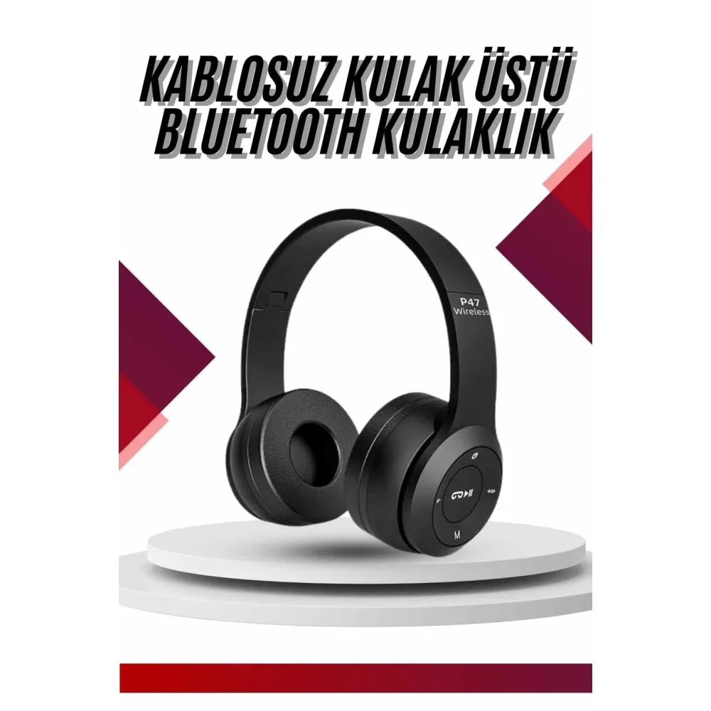 Bluetooth Kablosuz Kulaklık Siyah Wireless 5.0 Kulak Üstü Uzun Pil Ömrü
