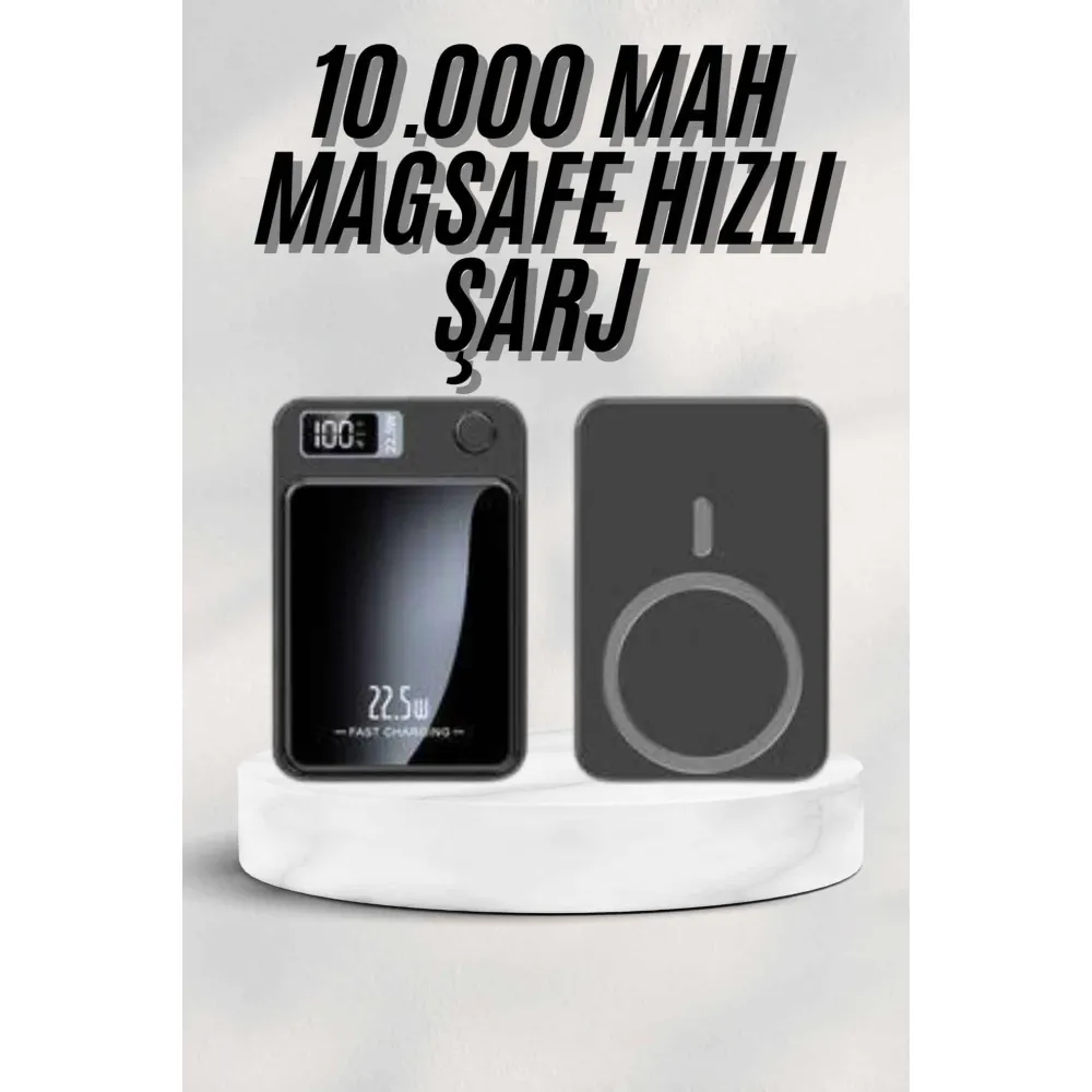 Taşınabilir Şarj Magsafe Powerbank 10.000 mAh Hızlı Şarj Led Göstergeli Kablosuz