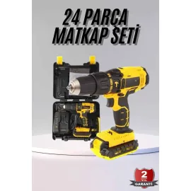 Profesyonel Çift Bataryalı Akülü Vidalama Şarjlı Matkap 24 Parça