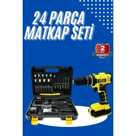 Metal Şanzıman Çift Akülü Bakır Sargı 24 Parça Led Aydınlatmalı Matkap Seti