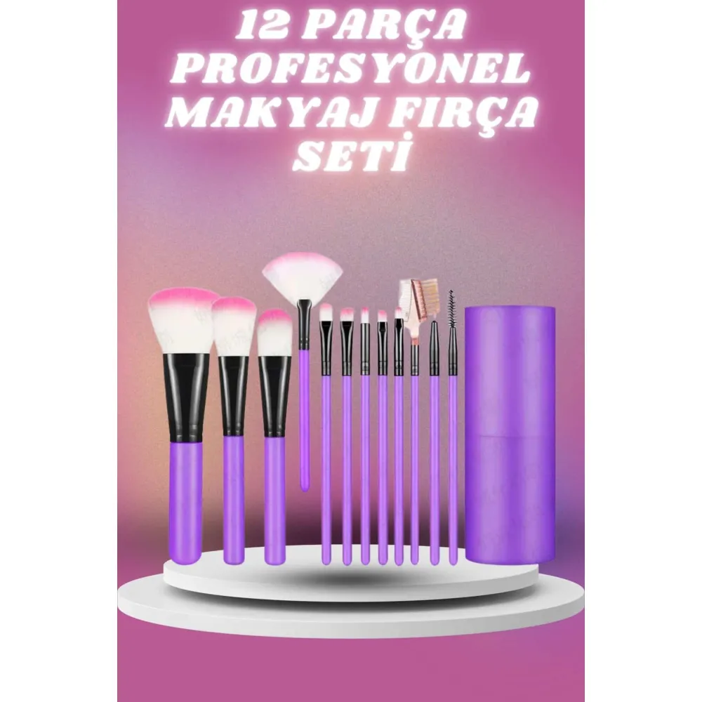 12 Parça Profesyonel Makyaj Seti Yumuşak Kıllı Yüz ve Göz Makyajına Uygun