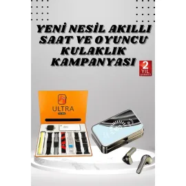 Aynalı Bluetooth Kulaklık Ve 7 Kordonlu Akıllı Saat Dijital Göstergeli Uzun Pil Ömrü