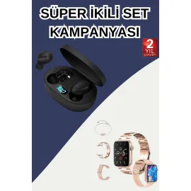 Nabız Ölçer Hediye Bileklikli Akıllı Saat Ve Dijital Göstergeli Bluetooth Kulaklık Çoklu Şarj Girişi