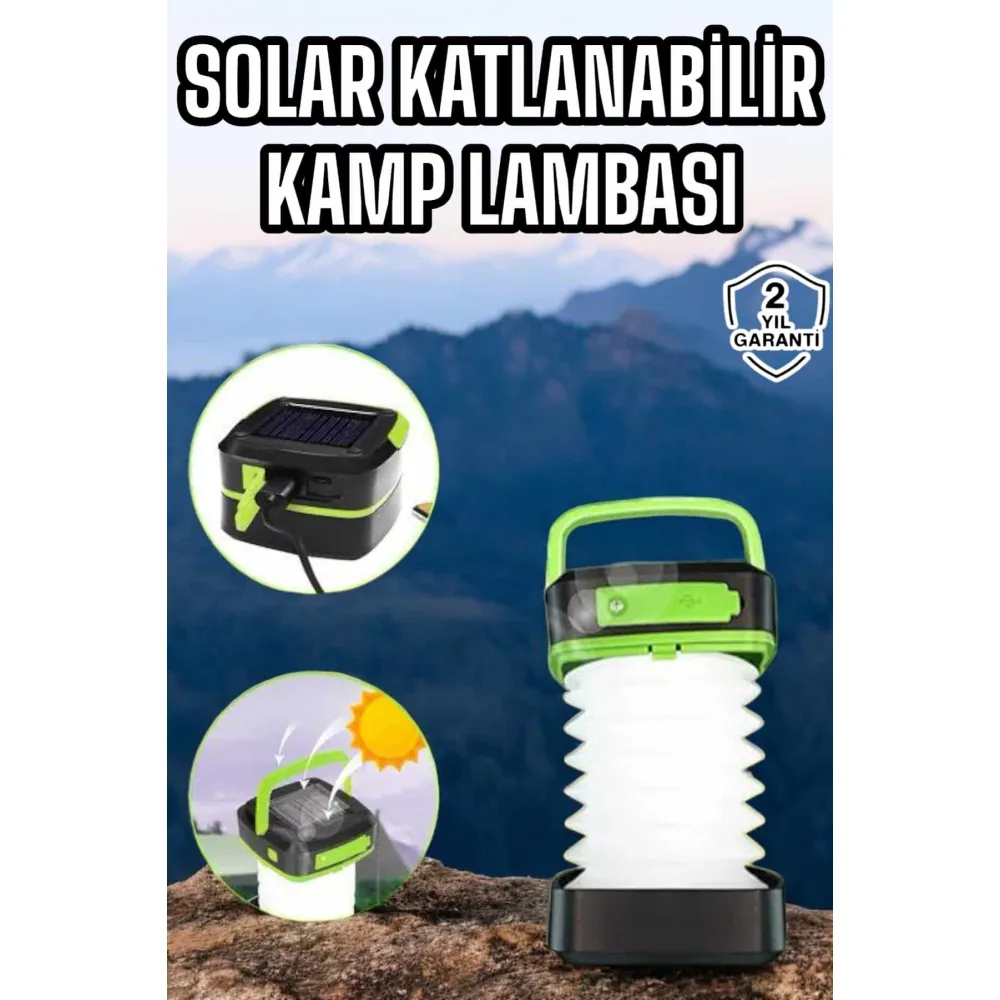 Güneş Enerjili Led Lamba Kamp Lambası Katlanabilir Lamba USB Şarjlı