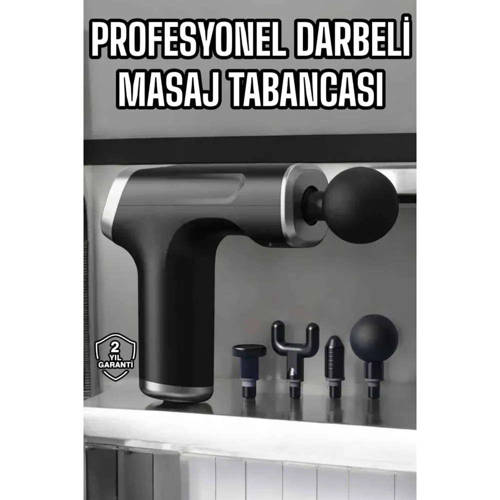 Masaj Tabancası 4 Başlıklı Kas ve Vücut Ağrıları İçin Şarjlı Darbeli