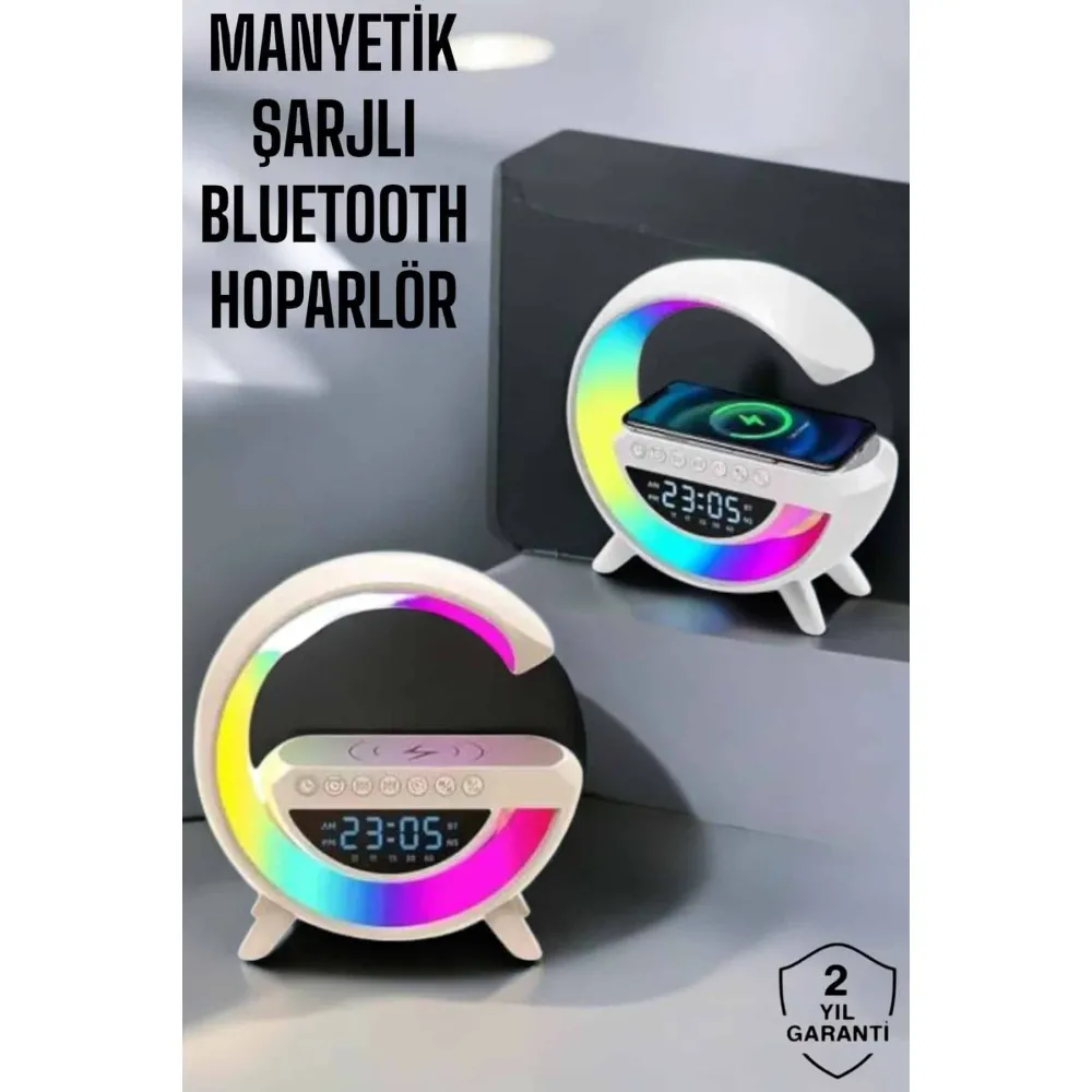 Bluetooth Hoparlör 15W Kablosuz Hızlı Şarj LED Gece Lambası