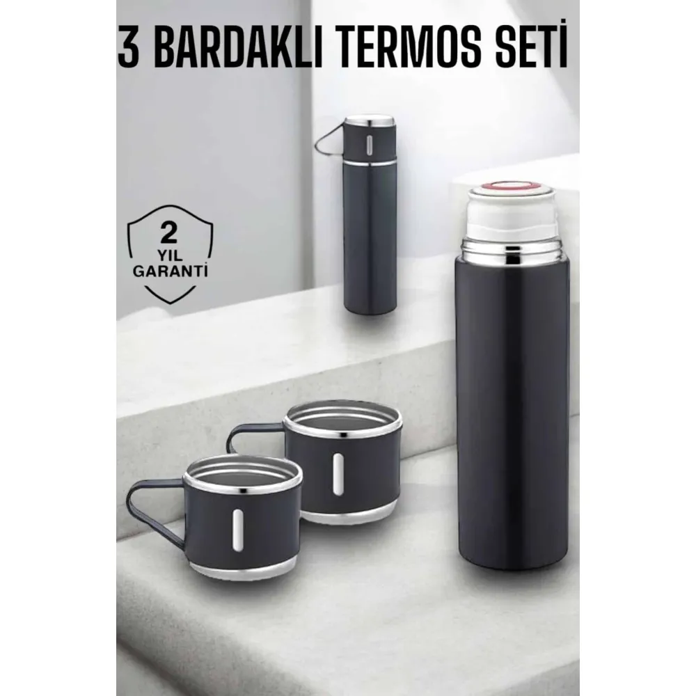 Paslanmaz Çelik 3’lü Termos Seti Vakumlu ve 8 Saat Isı Koruma