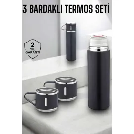 Paslanmaz Çelik 3’lü Termos Seti Vakumlu ve 8 Saat Isı Koruma