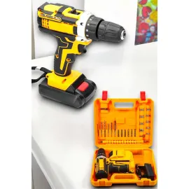 24 Parça Çift Bataryalı Şarjlı Matkap Seti 24W Motor ve Otomatik Mil Kilitli Tasarım