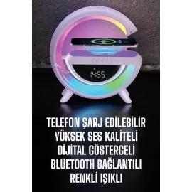 Bluetooth Hoparlör 15W Kablosuz Hızlı Şarj LED Gece Lambası