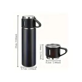 Termos Seti 3'lü Bardak Seti Isı Dayanıklı Siyah Paslanmaz Çelik Vakumlu