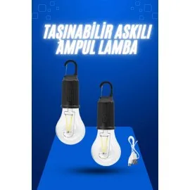 Askılı Kırılmaz Led Işık Kamp Bahçe Lambası Taşınabilir Led Ampul Şarjlı