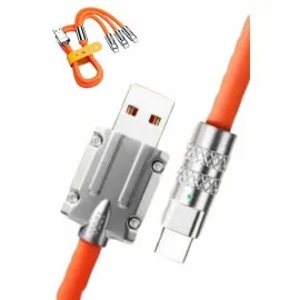 120W Silikon Metal Uçlu Led Işıklı 3 In1 Şarj Kablosu 1.2M