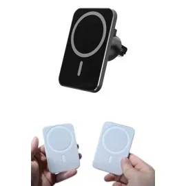 Araç Uyumlu Kablosuz 15W Taşınabilir Şarj Aleti Çift Kablo