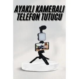 Telefon Tutucu Led Işıklı Kumandalı Mikrofon Telefon Vlog Video Kayıt