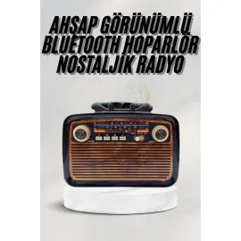 Bluetooth Hoparlör Ahşap Renk Vintage Işıklı Nostaljik Radyo Fm Ahşap Görünümlü