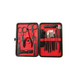 Deri Çantalı Siyah Paslanmaz Çelik 17 Parça Manikür Pedikür Seti