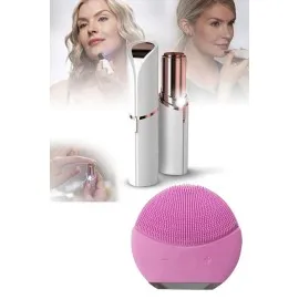 Kaş Biyik Ve Yüz Epilasyon Aleti Ve Titreşimli Yüz Temizleme Masaj Aleti İkili Set