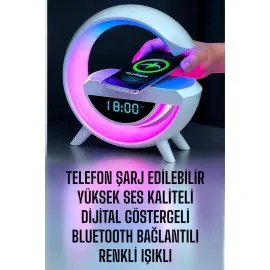 Bluetooth Hoparlör Dijital Göstergeli Wireless Şarj RGB Işıklı