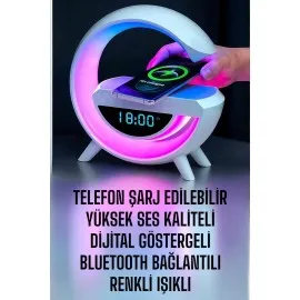 Bluetooth Hoparlör Dijital Göstergeli Wireless Şarj RGB Işıklı