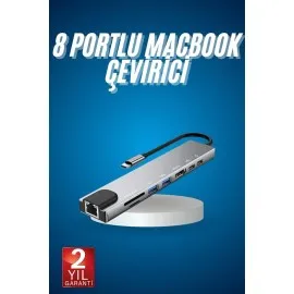 8 Port Çoklayıcı Macbook Ile Uyumlu Çoğaltıcı Type-C Dönüştürücü Tf Sd Kart