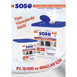 4 adet X 250 Yaprak - Soso Özel Formüllü Kova Yağ Çözücü Yüzey Temizleme Mendili