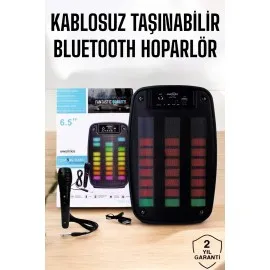 Kablosuz Bluetooth Hoparlör Taşınabilir 6.5 Inç Led Işık Kareoke