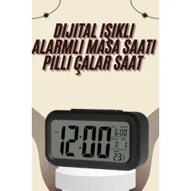 Dijital Masa Saati Termometreli Takvim Çalar Saat Led Ekran Pilli