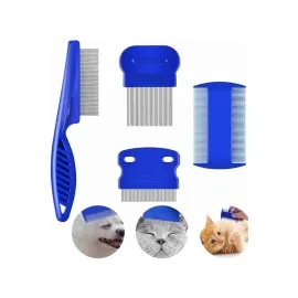 4'lü Bit Pire Tarağı Set Kedi Köpek Evcil Hayvan Tüy Toplayıcı Mavi