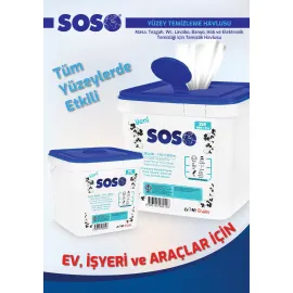 6 adet X 250 Yaprak - Soso Kova Beyaz Sabun Kokulu Sirkeli Karbonatlı Yüzey Temizleme Mendili