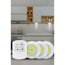 Yapışkanlı 3'lü Spot Led Işık Lamba Montajsız Pilli Uzaktan Kumandalı