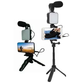 Telefon Tutucu Led Işıklı Kumandalı Mikrofon Telefon Vlog Video Kayıt