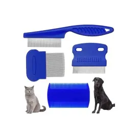 4'lü Bit Pire Tarağı Set Kedi Köpek Evcil Hayvan Tüy Toplayıcı Mavi