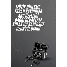 Kulak İçi Bluetooth Kulaklık Ekranlı Müzik Dinleme Çağrı Cevaplama Siyah