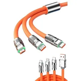 120W 3 İn 1 Uyumlu Silikon Şarj Kablosu Hızlı Şarj Kablosu