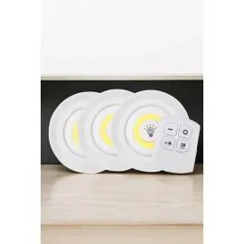 Spot Lamba Led Işık 3'lü Uzaktan Kumandalı Pilli Yapışkanlı Kablosuz