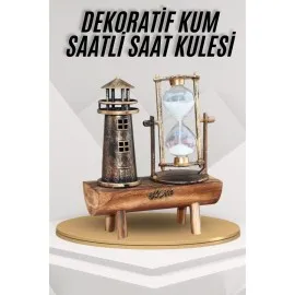 Deniz Feneri Kum Saati Ahşap Görünümlü Vintage Tarz Biblo