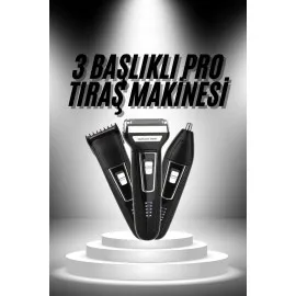 3'lü Set Saç Sakal Kesme Traş Makinesi Burun Kılı Alma Tıraş Makinesi