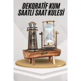 Deniz Feneri Kum Saati Ahşap Görünümlü Vintage Tarz Biblo