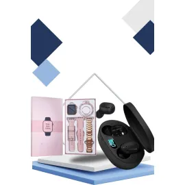 Nabız Ölçer Hediye Bileklikli Akıllı Saat Ve Dijital Göstergeli Bluetooth Kulaklık Çoklu Şarj Girişi