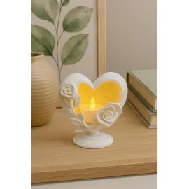 Gül Motifli Kalp Led Mumluk