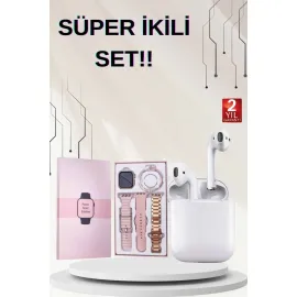 3 Kordonlu Dokunmatik Ekran Akıllı Saat ve 2.Nesil Kablosuz Bluetooth Kulaklık ANC/ENC