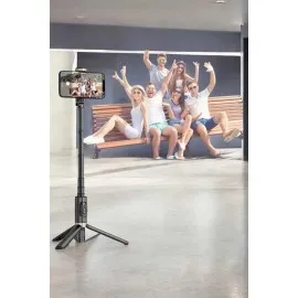Selfie Çubuğu Tripod Kumandalı Telefon Tutucu Siyah