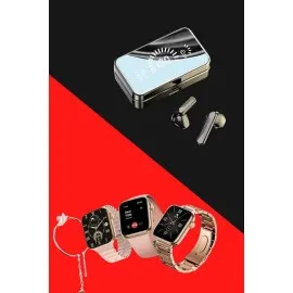 Bileklikli Amoled Ekran Akıllı Saat Ve Dijital Göstergeli Kablosuz Bluetooth Kulaklık Anc/ Enc