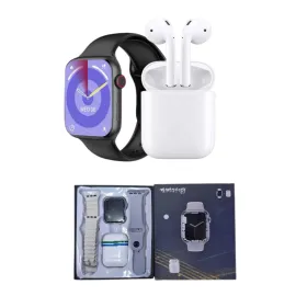 Akıllı Saat Gümüş Kasa Bluetooth Kulaklık Hediyeli Çok Fonksiyonlu İkili Set