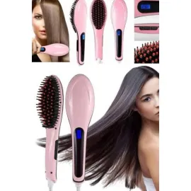 Elektrikli Saç Düzleştirici Tarak Saç Düzleştirici Fırça Sıkı Dişli Pembe